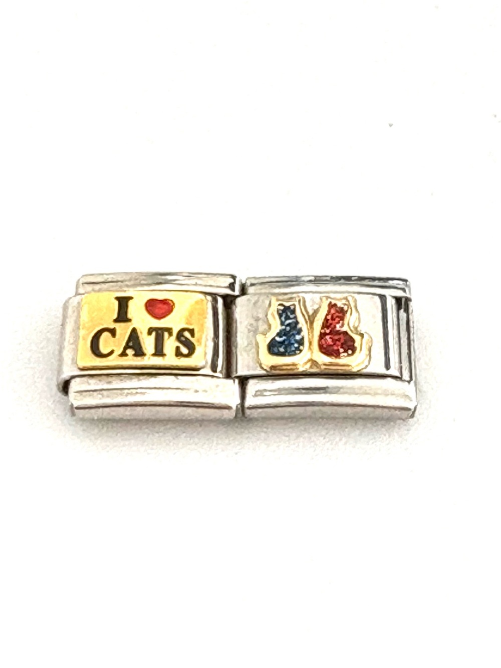 GANZ I Love CATS Italian Charm Link Gold, Silver, Blue, Red Accents